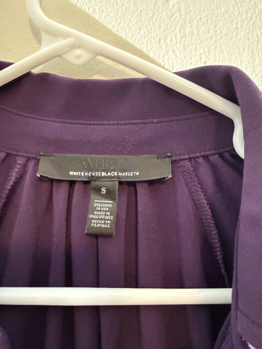 White House Black Market Purple Matte Jersey Pleat V-Neck Blouse | S